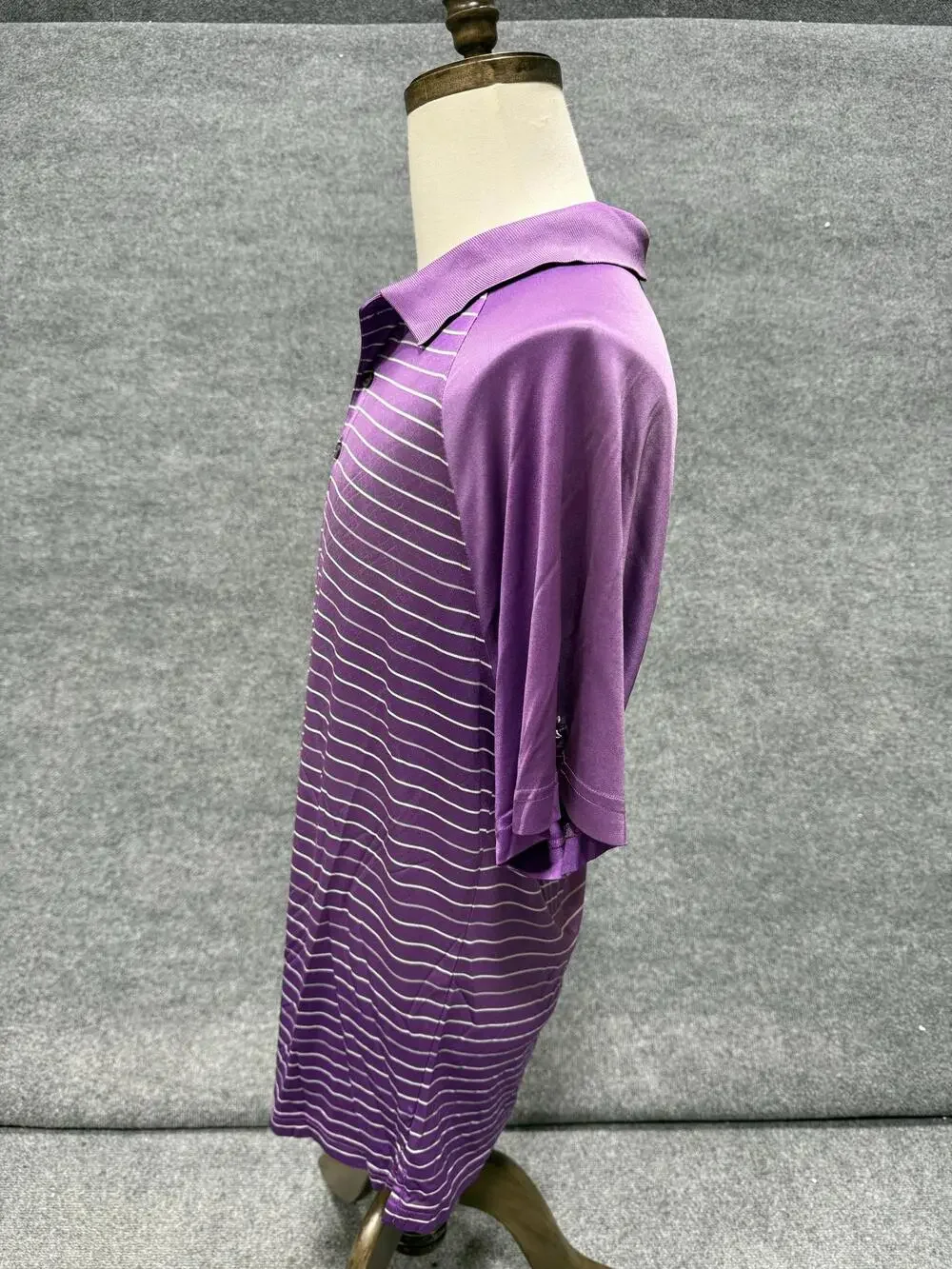Greg Norman For Tasso Elba Polo Shirt Mens Large Purple Striped PlayDry Golf Top